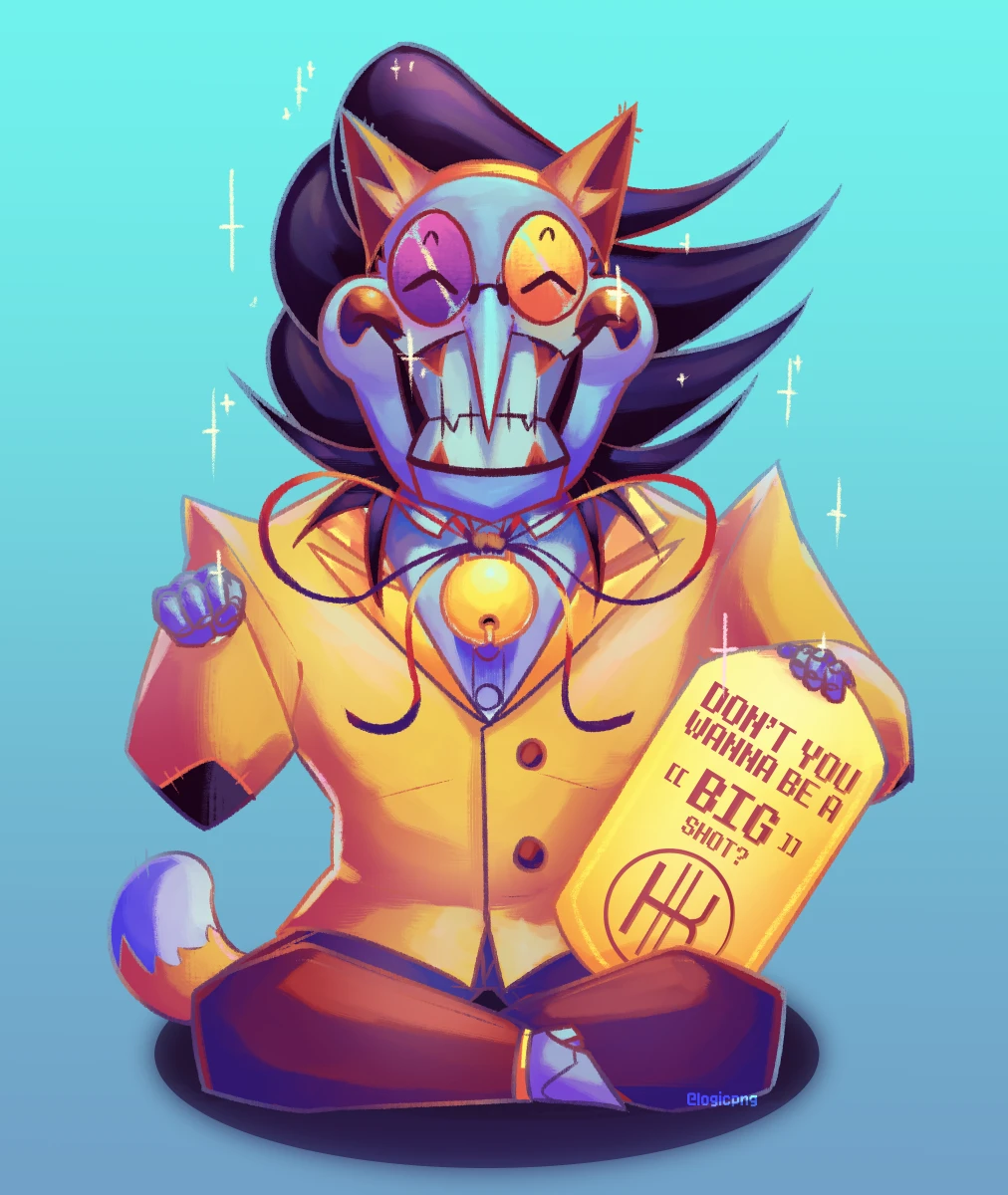 Digital drawing of Spamton styled as a Maneki Neko figurine.